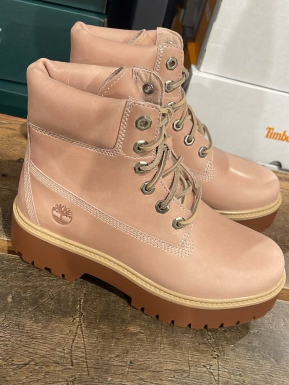 TIMBERLAND WOMEN'S STONE STREET 6 INCH LACE BOOT LIGHT PINK FULL GRAIN A5THX-A8M